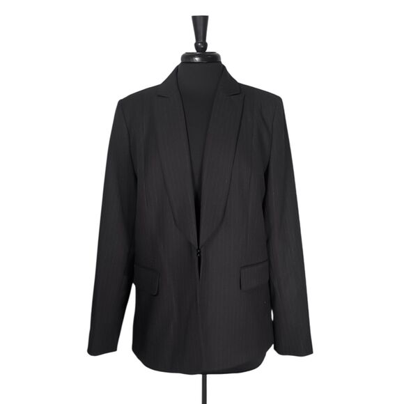 Elie Tahari Women’s Blazer 14 Black Pinstripe Stretch Wool Blend Career Jacket - Picture 1 of 9